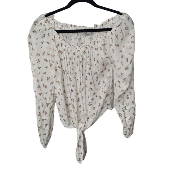 Hollister Floral Print Boho Festival  Tie Front Off The Shoulder Top Peasant L - Picture 1 of 11